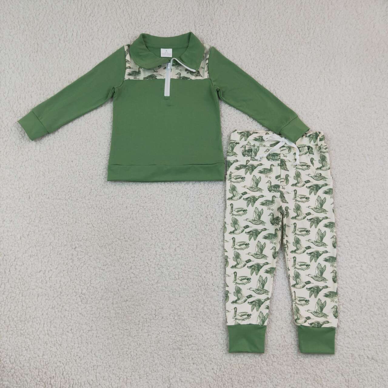 Green long sleeve pullover matching pants boy spring fall outfit