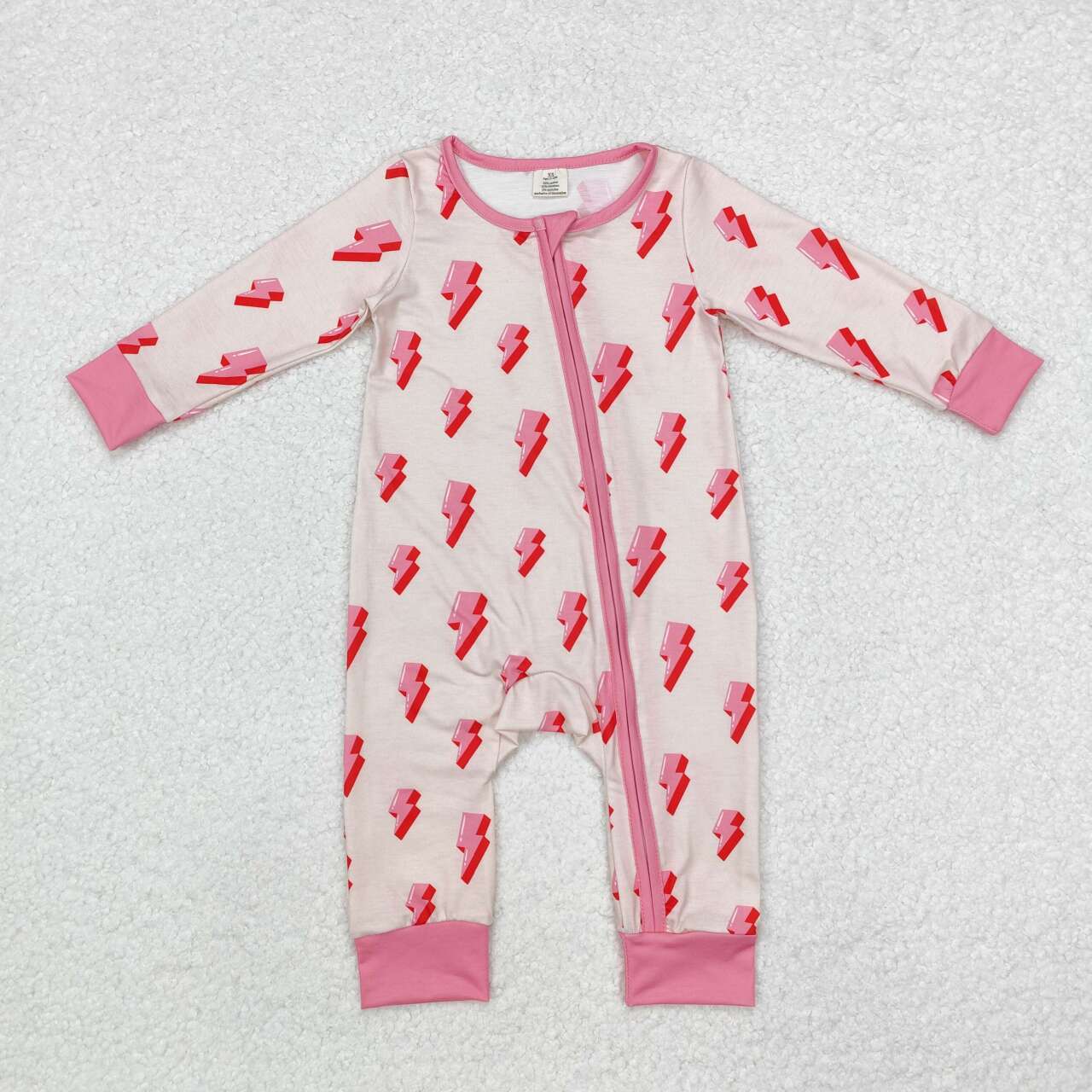 Toddle baby girls pink flash long sleeve bamboo zip romper