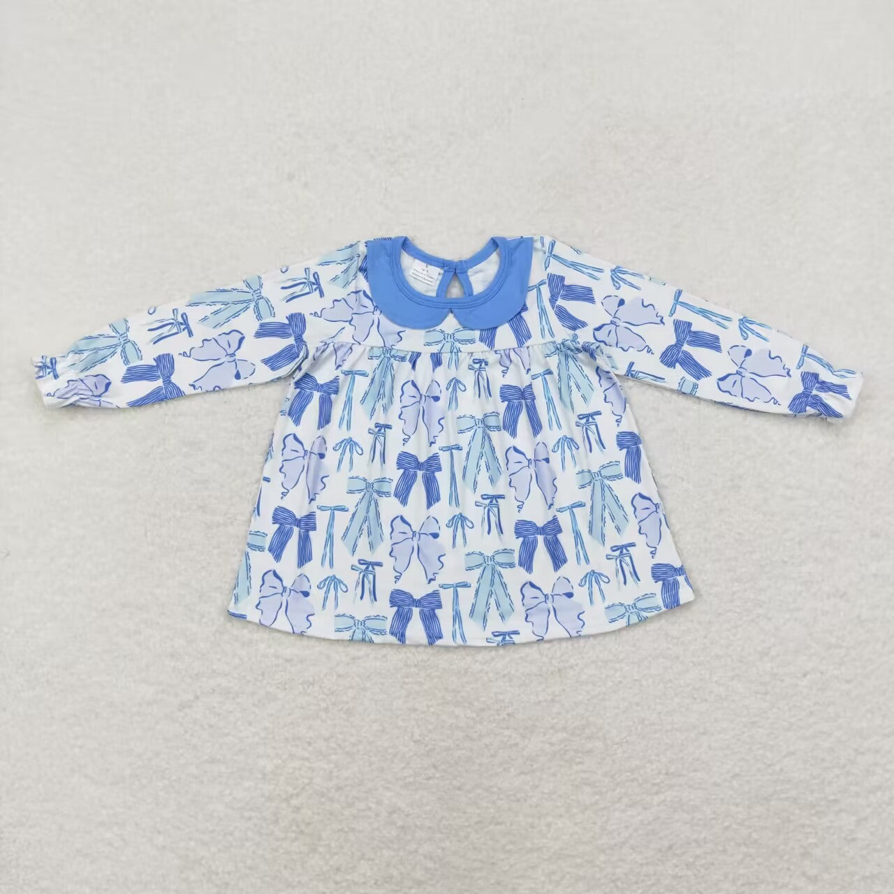 wholelsale girls blue bow long sleeve dress