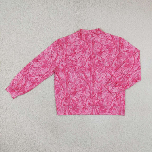 Adult women pink leaves long sleeve  pullover top
