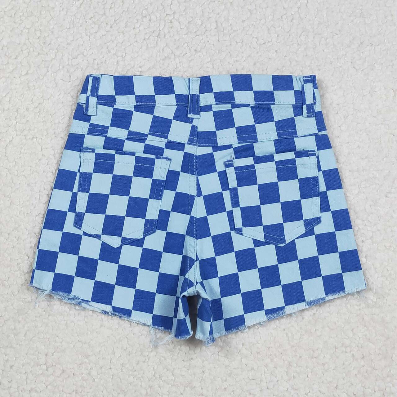 Blue checkered denim jeans shorts
