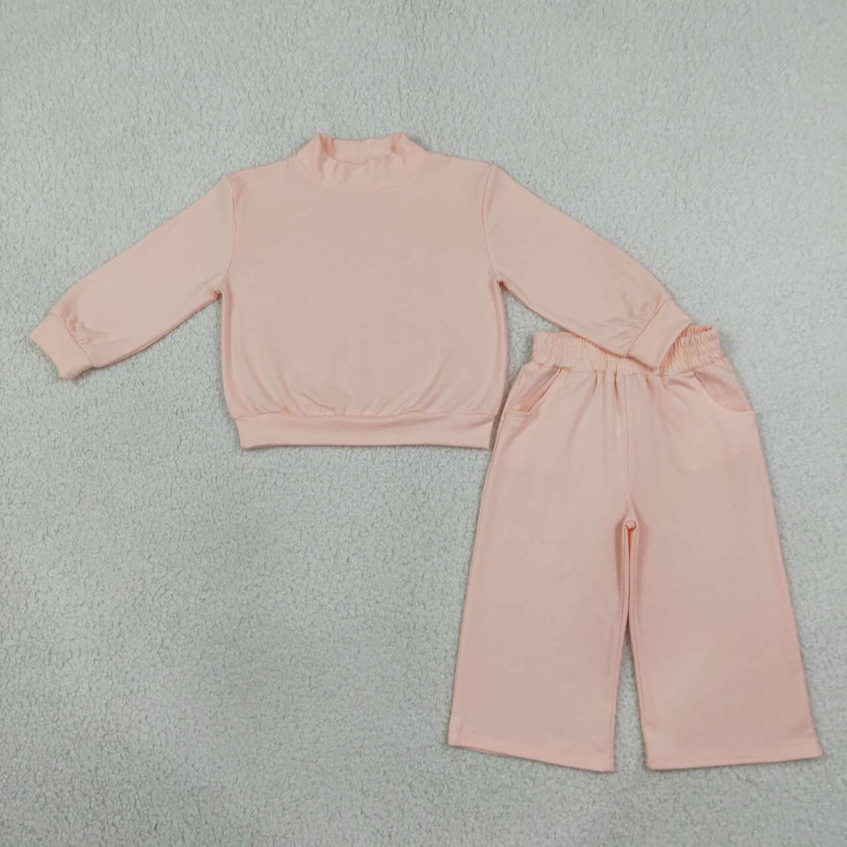Pink color long sleeve top matching pants girls spring fall outfit