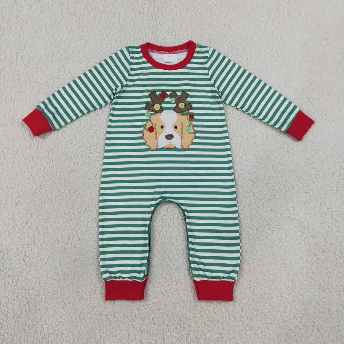 Toddle baby boy Christmas deer dog embroidery design romper