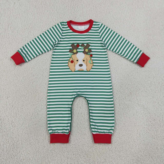 Toddle baby boy Christmas deer dog embroidery design romper