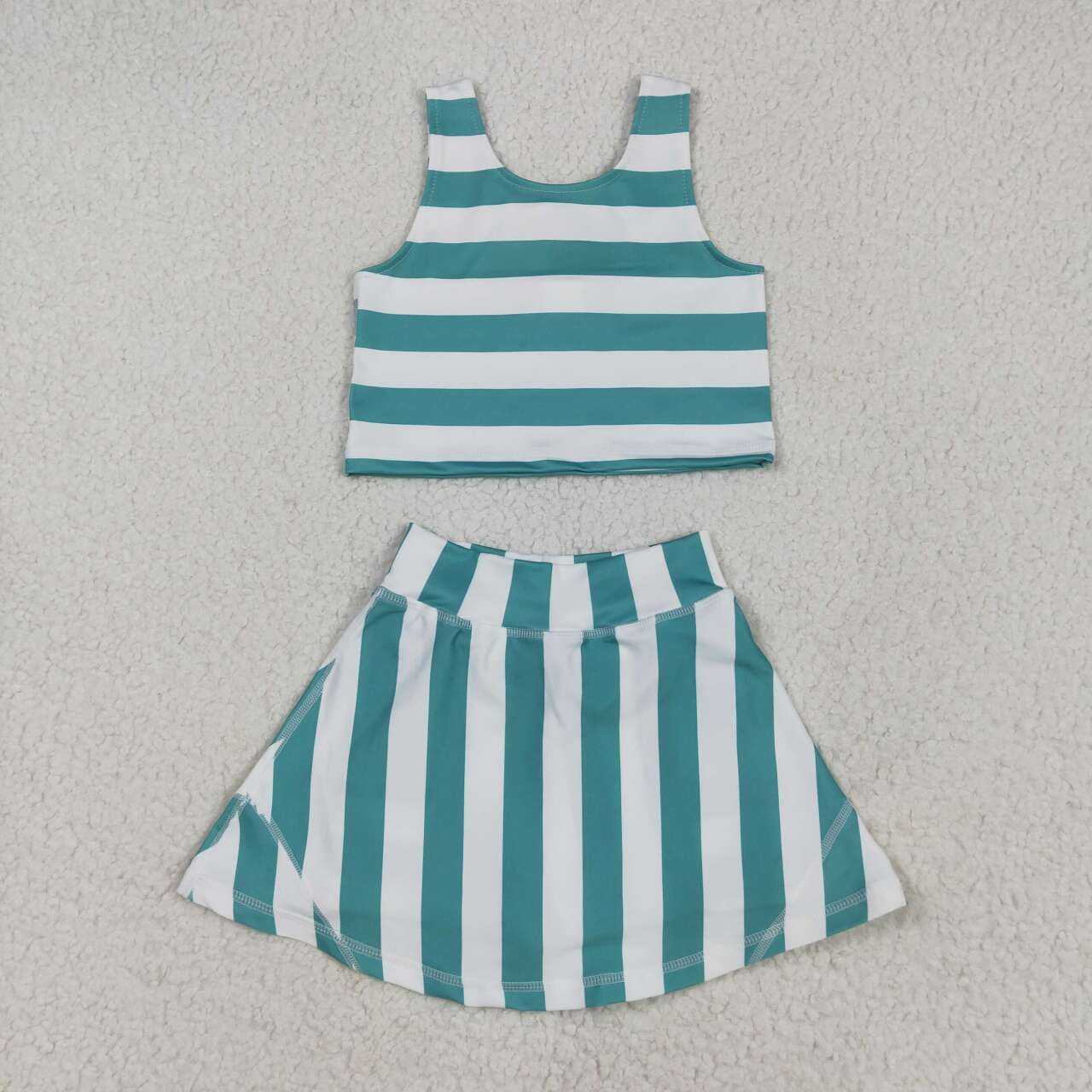 Baby girls green stripes active wear athletic summer outfit
