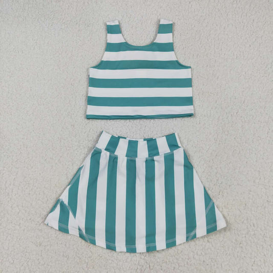 Baby girls green stripes active wear athletic summer outfit