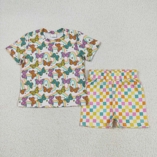 Girls butterfly shirt checkered shorts summer outfit