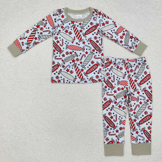 boy christmas candy cane long sleeve pajama set
