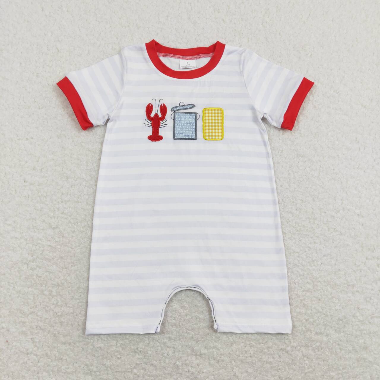 toddle boy embroidery crawfish corn romper