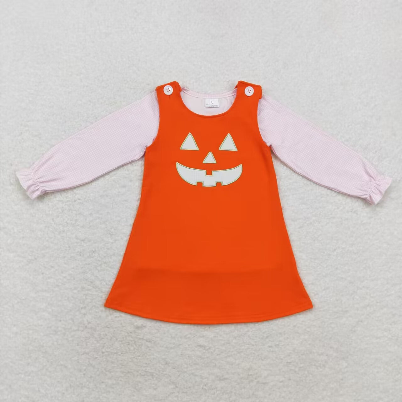 wholesale kids girls pink long sleeve top halloween embroidery pumpkin dress 2pcs clothes