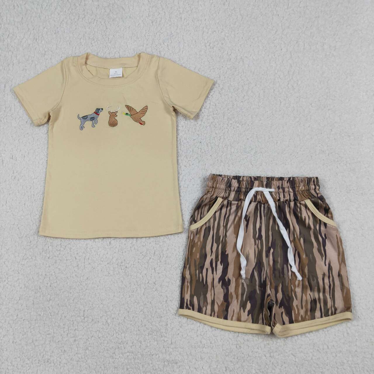 Embroidery Deer duck dog top matching shorts boy summer outfit