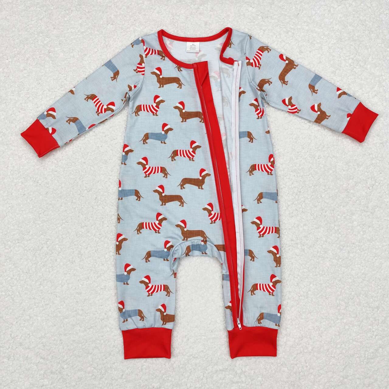 infant baby boy christmas dog long sleeve bamboo zip romper