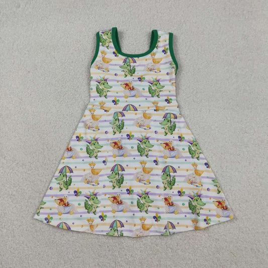 Mardi Gras dinosaur design girls yoga dress