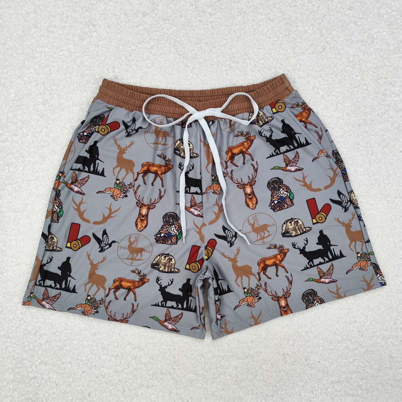 Adult man Hunting season  deer dog duck summer swim trunks