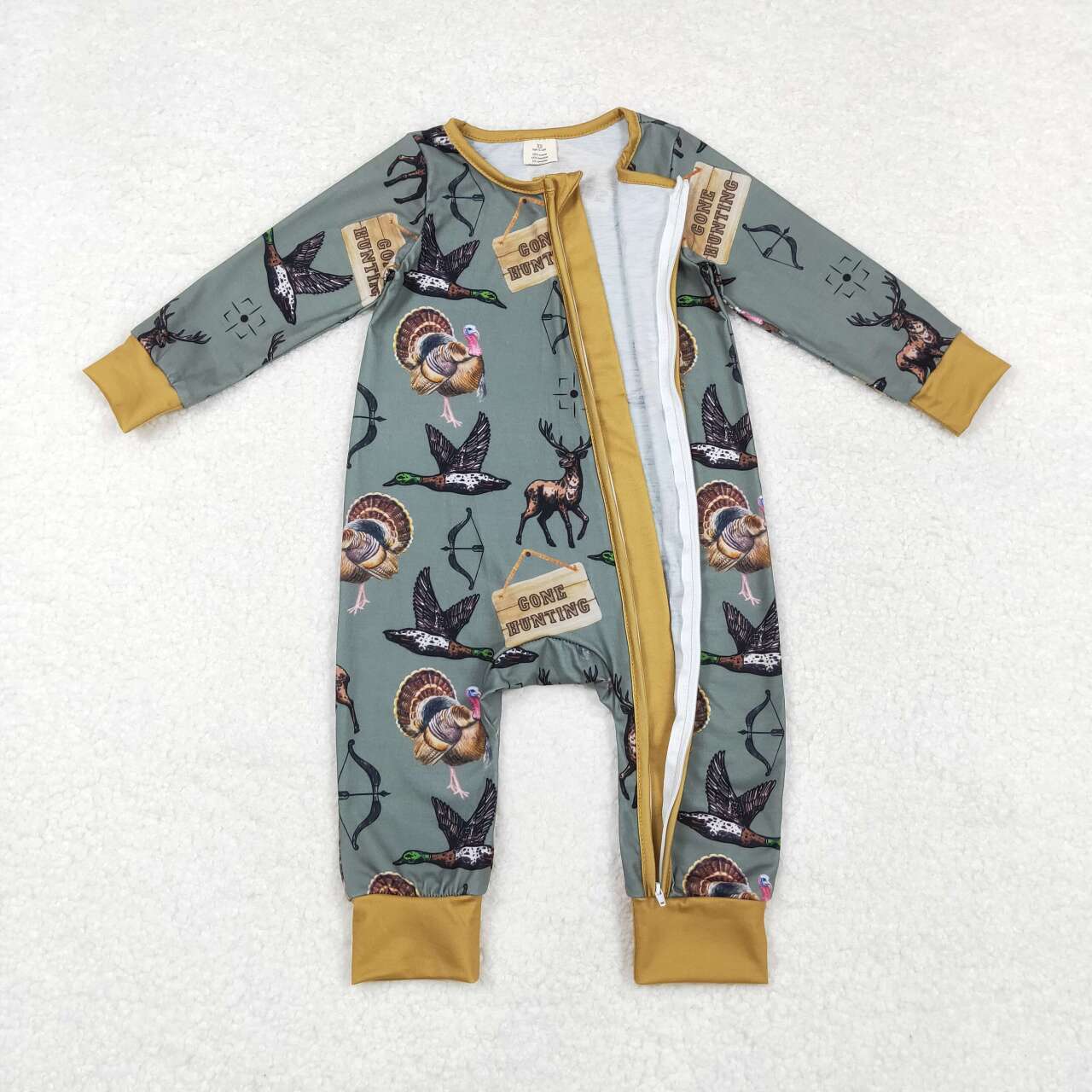 toddle boy go hunting mallard duck reindeer turkey bamboo zip romper