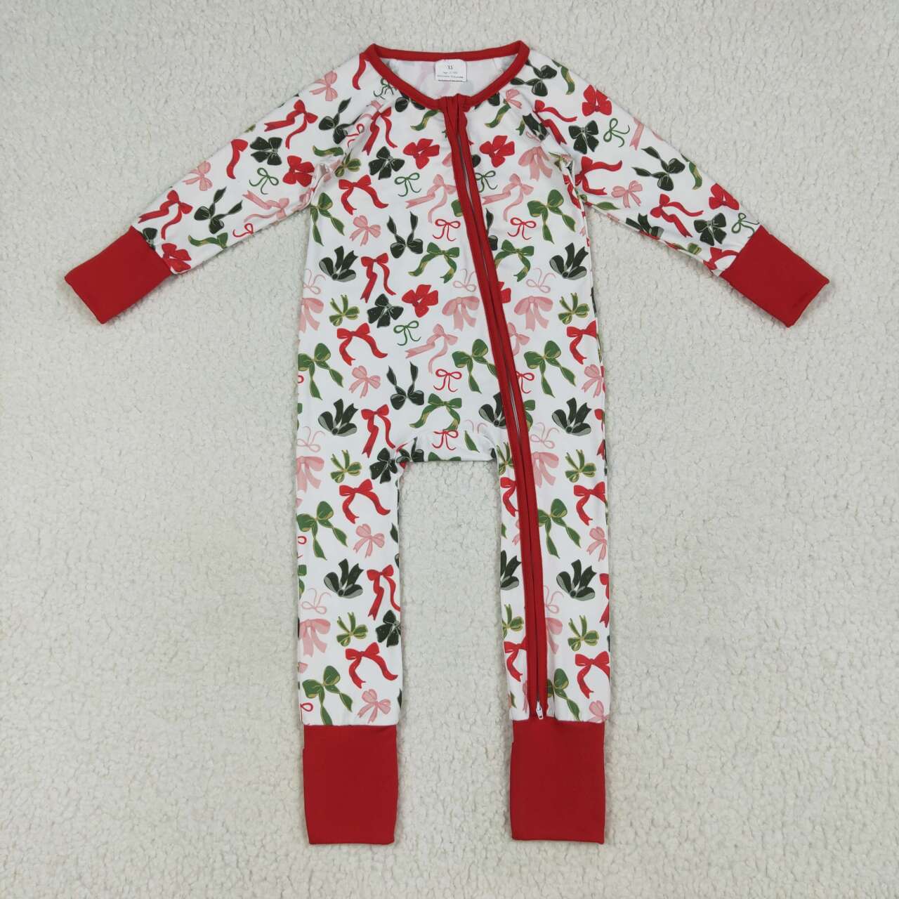 USA SHOP Toddle girls Christmas pink green bow zip romper
