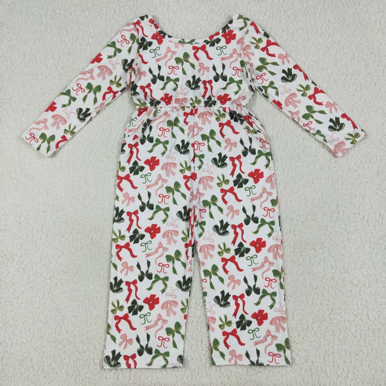 Toddle girls Christmas green red bow jumpsuit