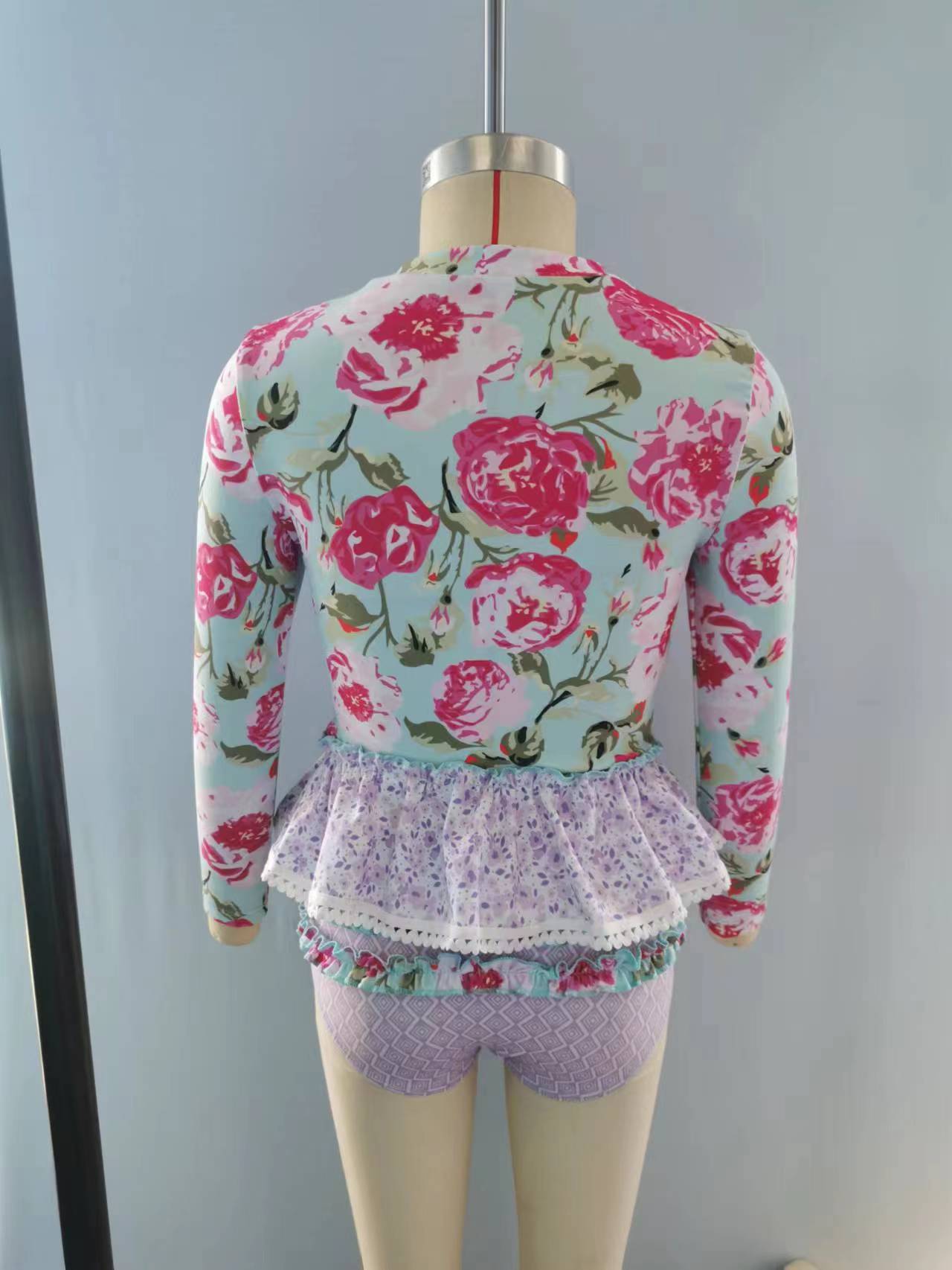 Pink floral long sleeve 2pcs swimwear preorder