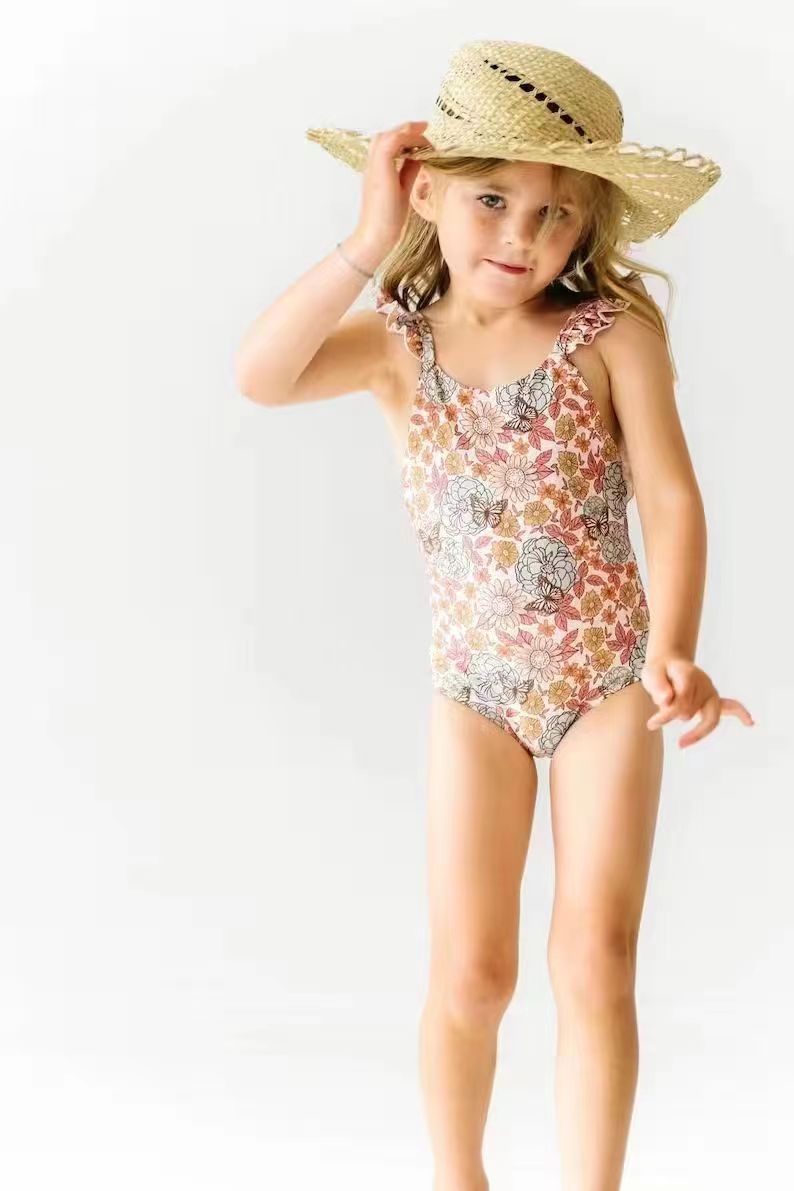 children girls one piece floral bathing suit preorder