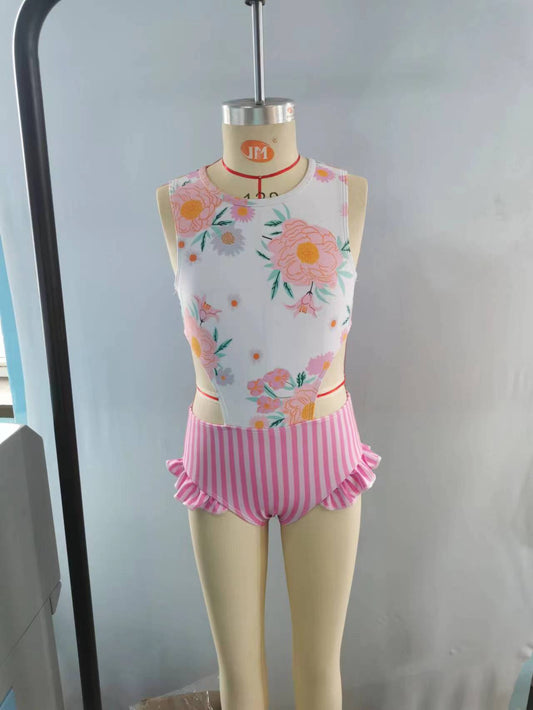 girls cute flower print one piece swimwear preorder