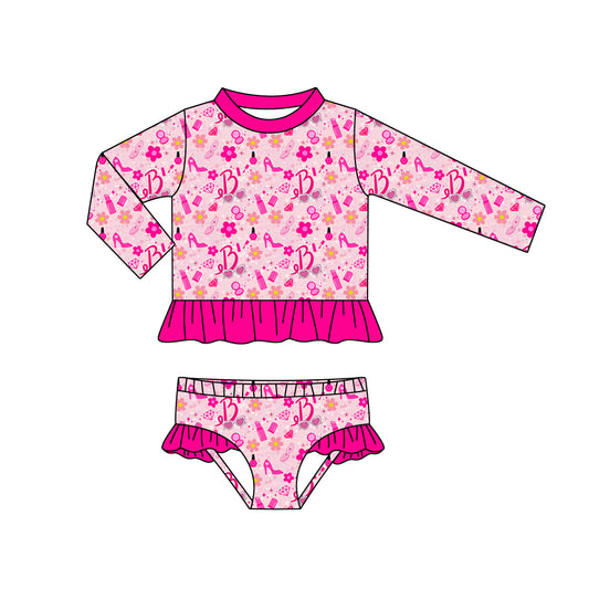 toddle girls long sleeve pink doll 2pcs swimwear preorder