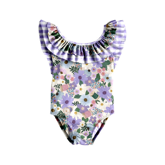 girls purple floral one pieces wholesale summer swimwear preorder