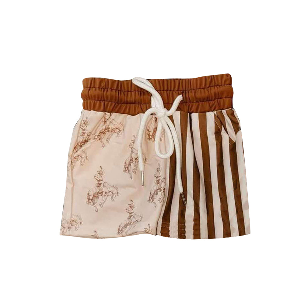 Western cowboy brown stripes summer swim trunks preorder