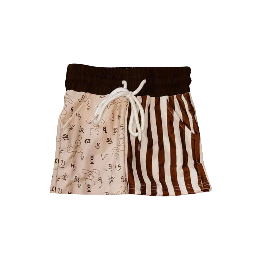 Western cowboy aztec brown stripes summer swim trunks preorder