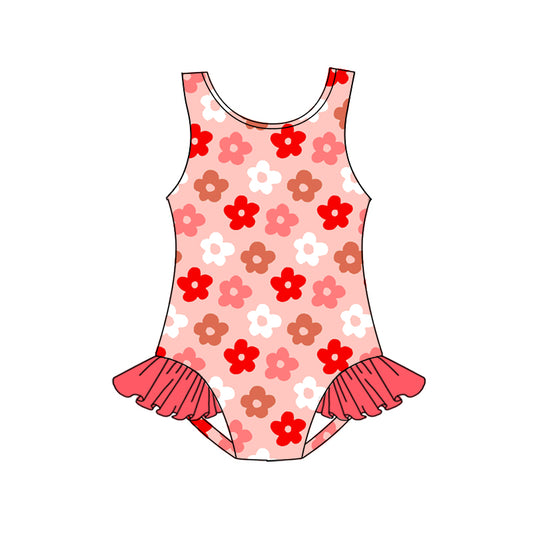 Baby girls one piece flower print bathing suit kids swimwear preorder