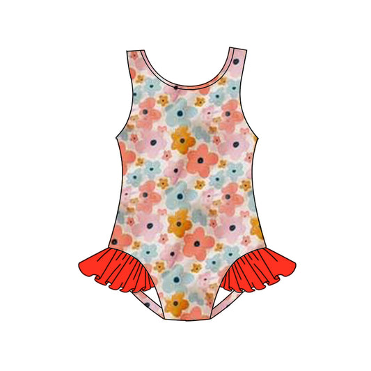 Baby girls one piece floral bathing suit kids swimwear preorder