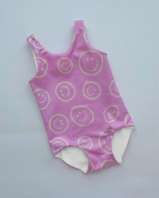 Baby girls one piece smile face bathing suit kids swimwear preorder