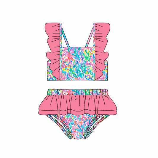 Baby girls one piece pink blue floral bathing suit kids swimwear preorder