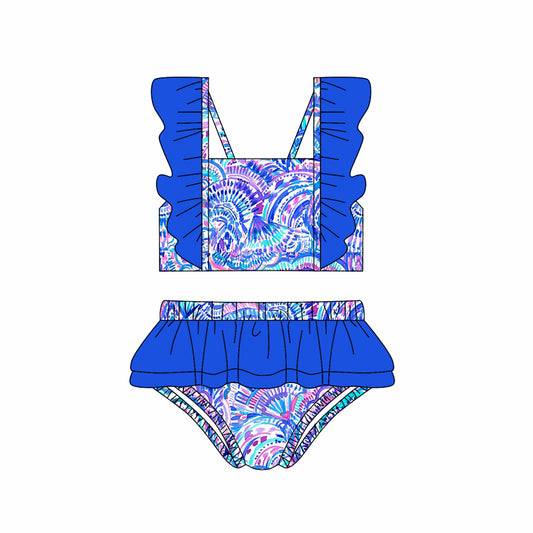 Baby girls one piece dark blue floral bathing suit kids swimwear preorder
