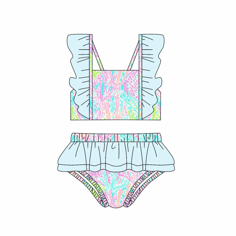 Baby girls one piece floral bathing suit kids swimwear preorder