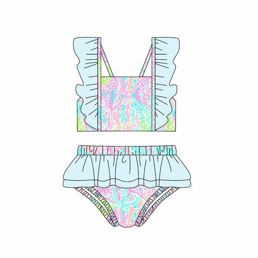 Baby girls one piece floral bathing suit kids swimwear preorder