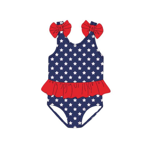 Baby girls one piece July 4th star print bathing suit kids swimwear preorder