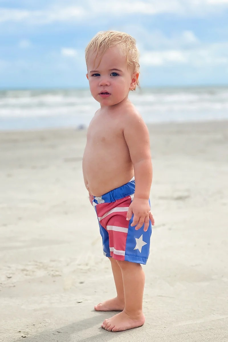 Boy July 4th star print summer swim trunks preorder