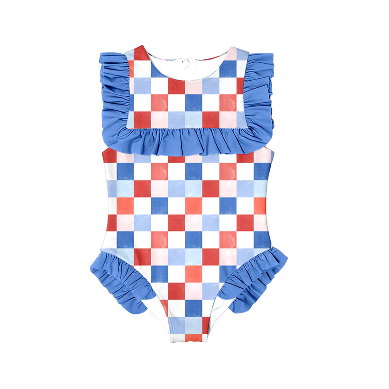 Toddle girls july 4th plaid print one piece  swimsuit preorder