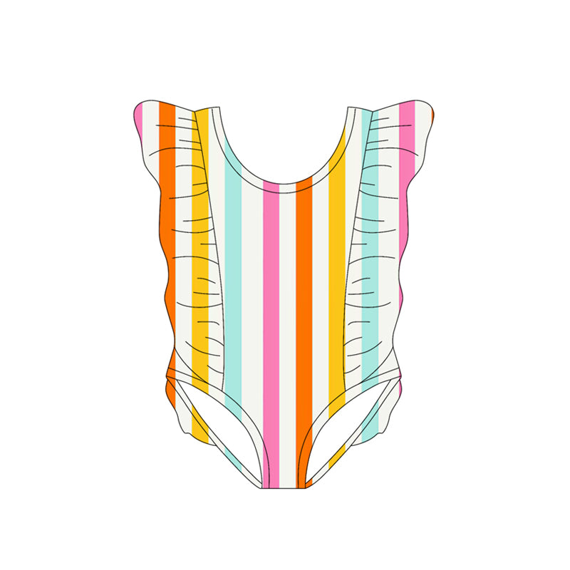 Toddle girls colorful stripes print one piece  swimsuit preorder