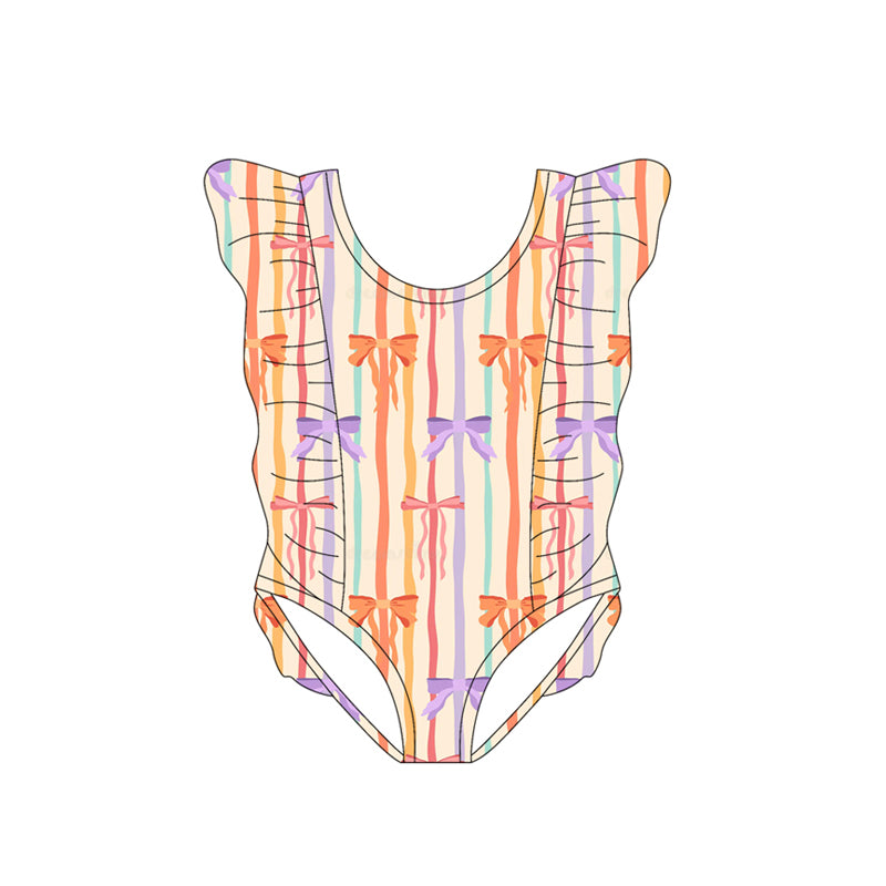 Toddle girls colorful stripes bow print one piece  swimsuit preorder