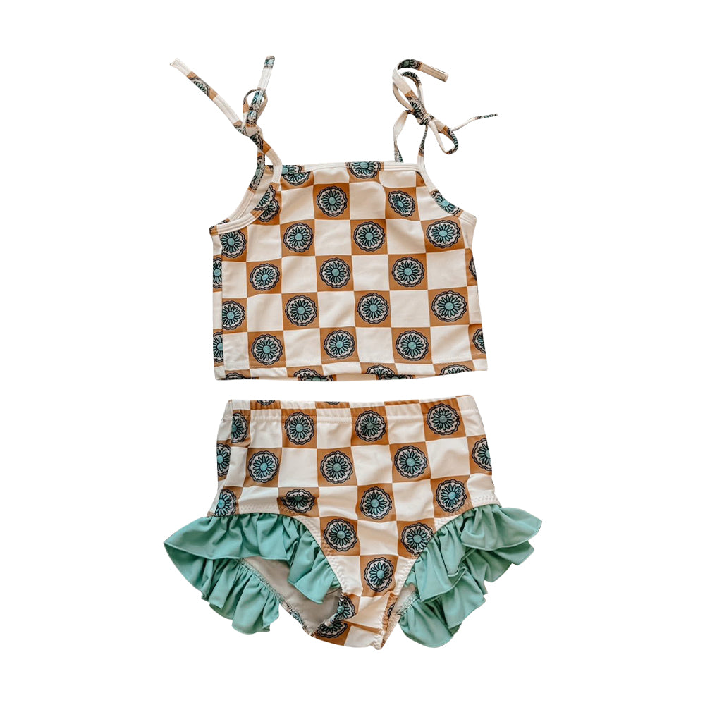 Baby girls western turquoise two pieces bathing suit kids swimwear preorder