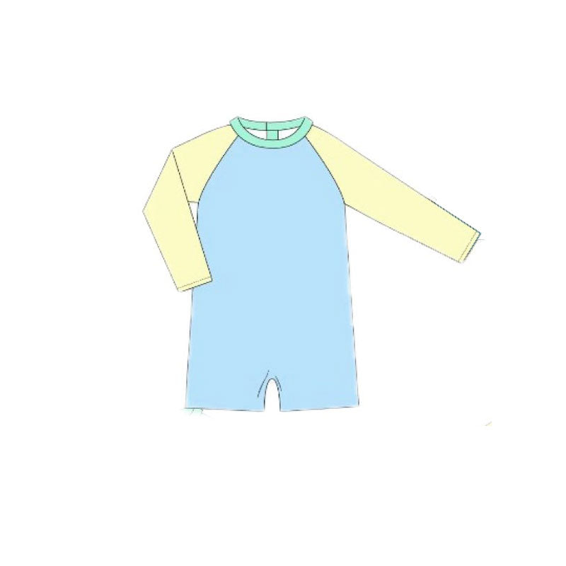 Blue yellow one piece bathing suit kids swimwear preorder
