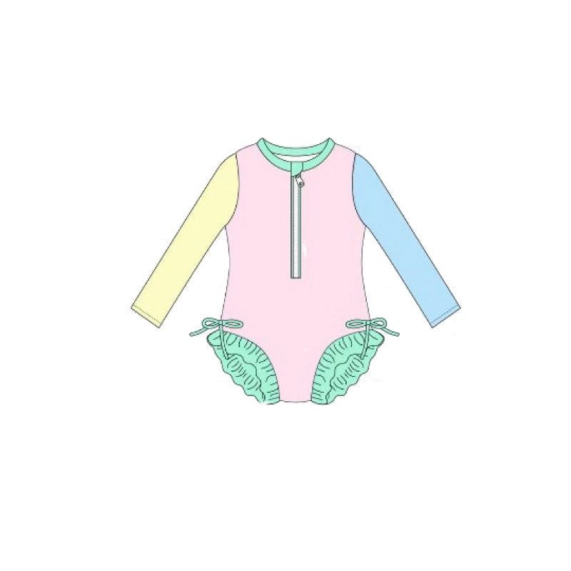 Blue yellow pink one piece bathing suit kids swimwear preorder