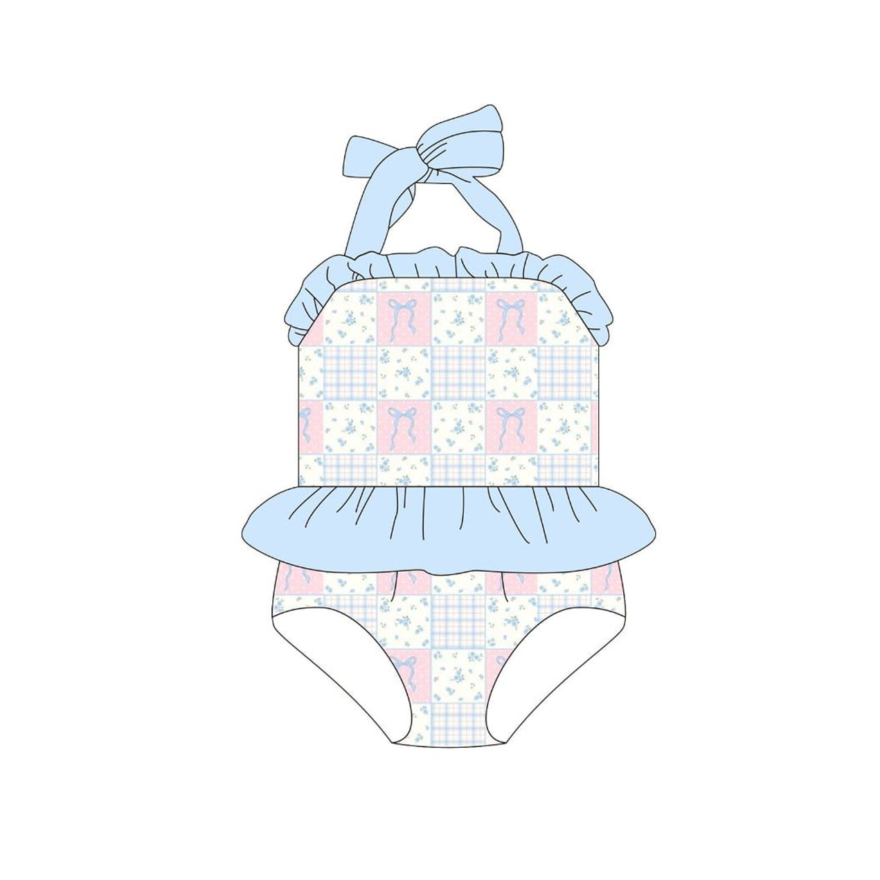 Pink bow one piece bathing suit kids swimwear preorder