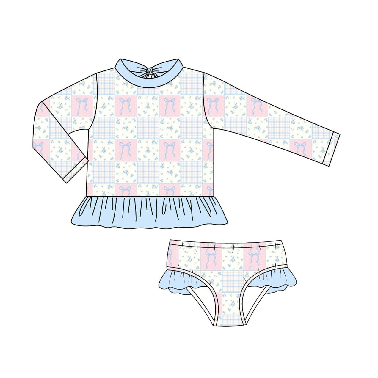 Blue bow design baby two pieces bathing suit kids swimwear preorder