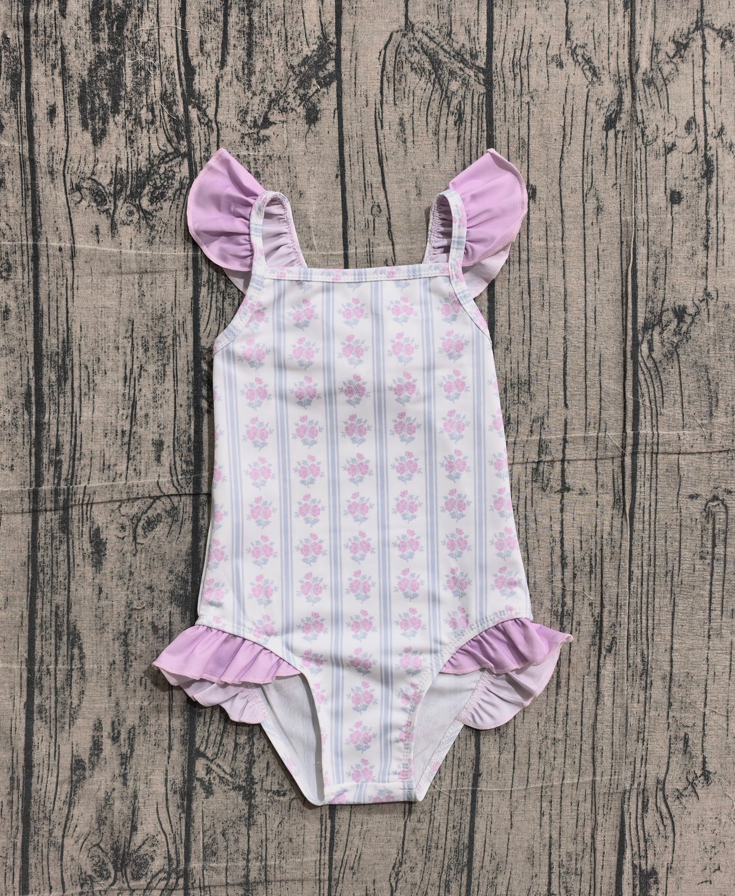 Lavender floral one piece bathing suit kids swimwear preorder