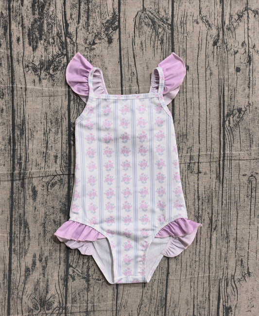 Lavender floral one piece bathing suit kids swimwear preorder
