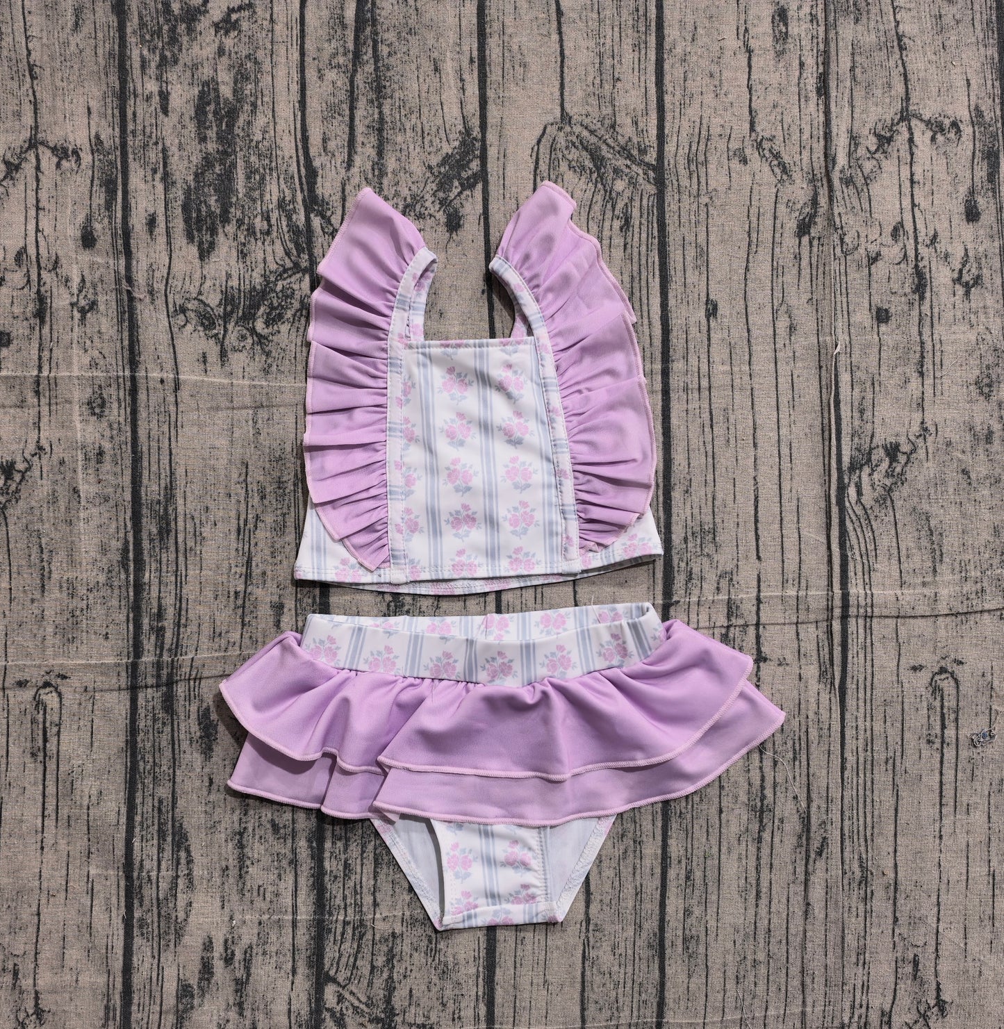 Lavender floral design baby two pieces bathing suit kids swimwear preorder