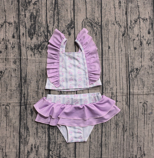 Lavender floral design baby two pieces bathing suit kids swimwear preorder