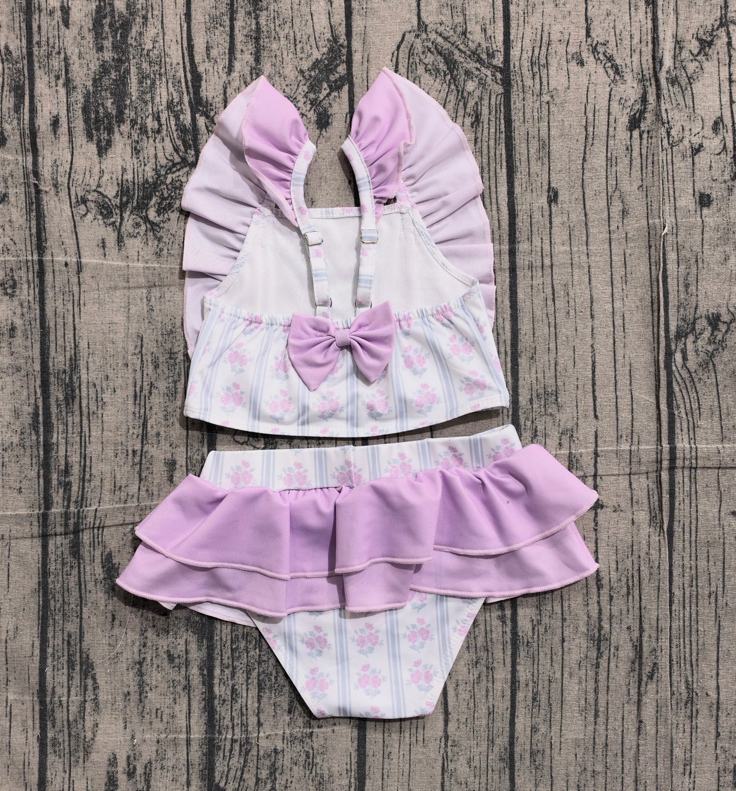 Lavender floral design baby two pieces bathing suit kids swimwear preorder
